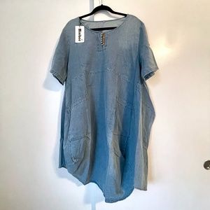 Minibus Women's Ruffle Oversize Casual Midi Dress with Pockets